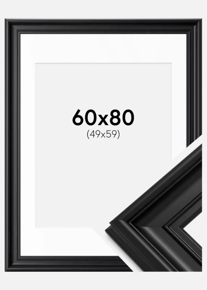 Ramme Mora Premium Sort 60x80 cm - Passepartout Hvid 50x60 cm