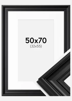 Ramme Mora Premium Sort 50x70 cm - Passepartout Hvid 33x56 cm