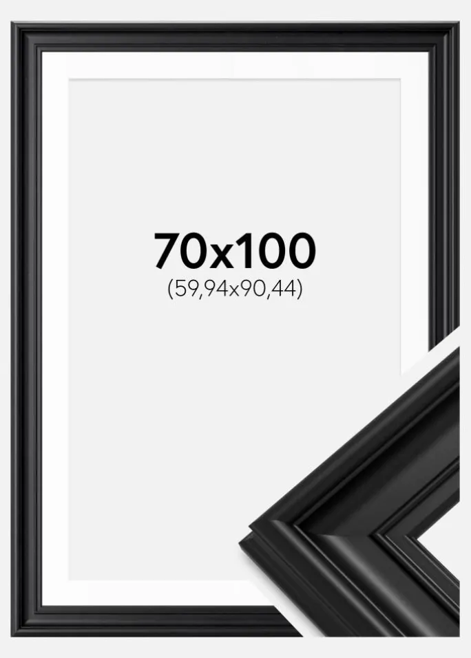 Ramme Mora Premium Sort 70x100 cm - Passepartout Hvid 24x36 inches