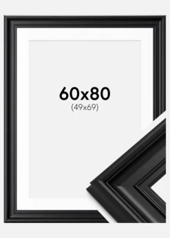 Ramme Mora Premium Sort 60x80 cm - Passepartout Hvid 50x70 cm