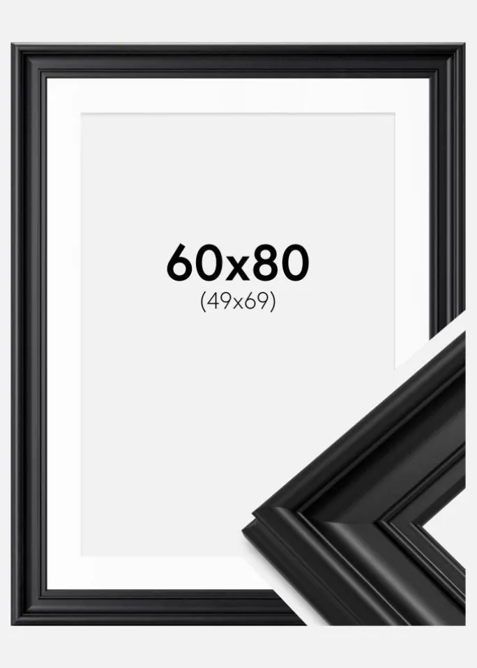 Ramme Mora Premium Sort 60x80 cm - Passepartout Hvid 50x70 cm