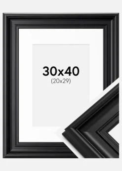 Ramme Mora Premium Sort 30x40 cm - Passepartout Hvid 21x30 cm