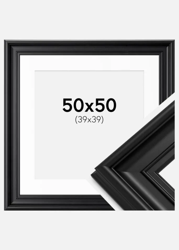 Ramme Mora Premium Sort 50x50 cm - Passepartout Hvid 40x40 cm