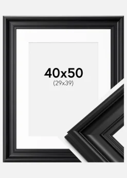 Ramme Mora Premium Sort 40x50 cm - Passepartout Hvid 30x40 cm