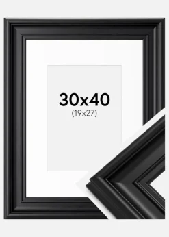 Ramme Mora Premium Sort 30x40 cm - Passepartout Hvid 20x28 cm