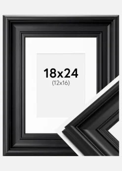 Ramme Mora Premium Sort 18x24 cm - Passepartout Hvid 13x17 cm