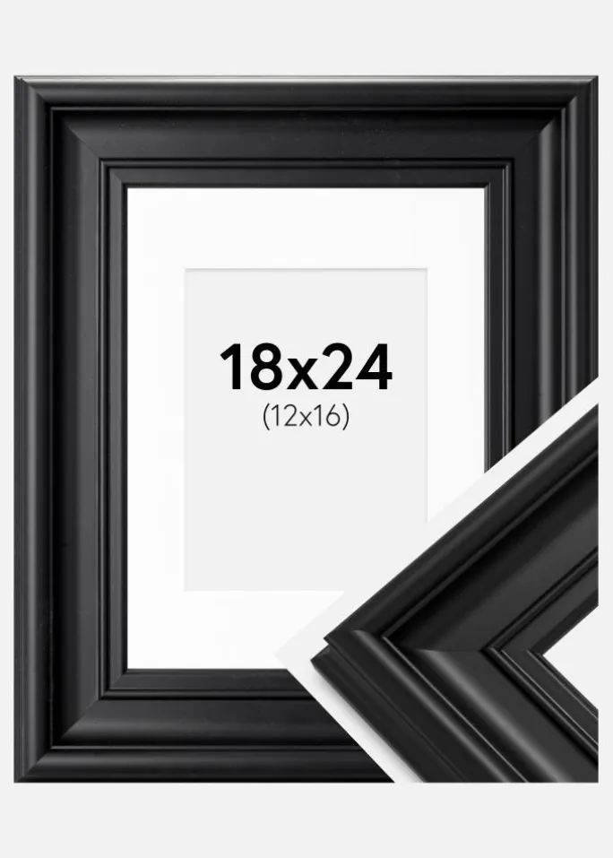 Ramme Mora Premium Sort 18x24 cm - Passepartout Hvid 13x17 cm