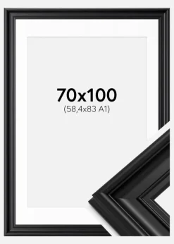 Ramme Mora Premium Sort 70x100 cm - Passepartout Hvid 59,4x84 cm (A1)