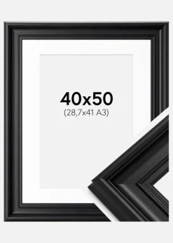 Ramme Mora Premium Sort 40x50 cm - Passepartout Hvid 29,7x42 cm (A3)