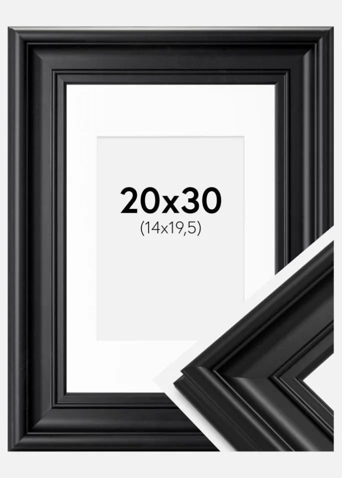 Ramme Mora Premium Sort 20x30 cm - Passepartout Hvid 15x21 cm (A5)