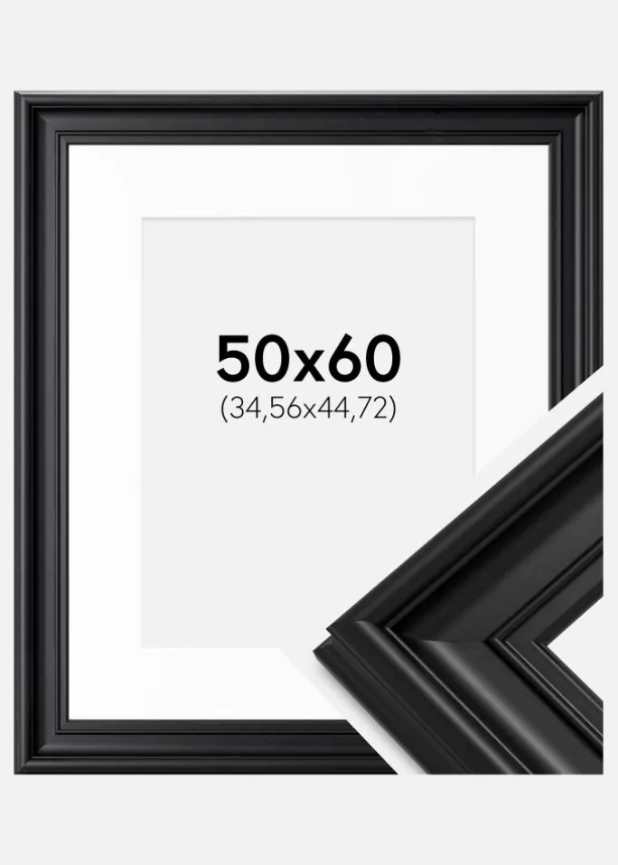 Ramme Mora Premium Sort 50x60 cm - Passepartout Hvid 14x18 inches