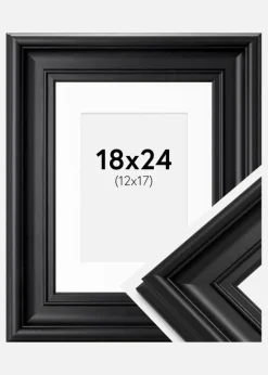 Ramme Mora Premium Sort 18x24 cm - Passepartout Hvid 13x18 cm