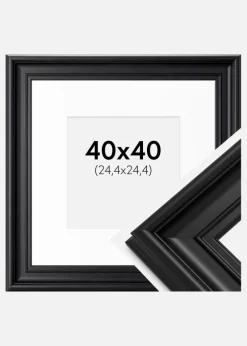 Ramme Mora Premium Sort 40x40 cm - Passepartout Hvid 10x10 inches