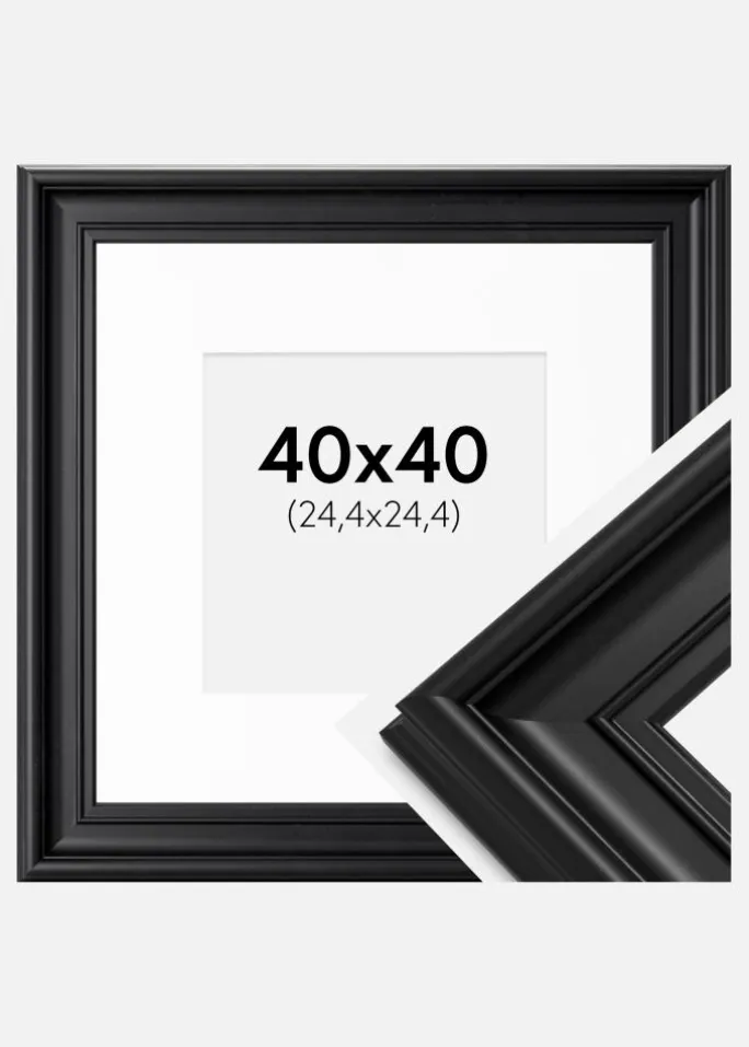 Ramme Mora Premium Sort 40x40 cm - Passepartout Hvid 10x10 inches
