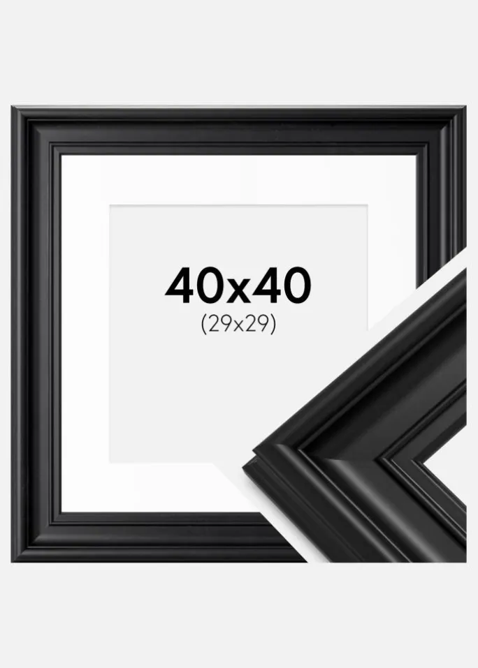 Ramme Mora Premium Sort 40x40 cm - Passepartout Hvid 30x30 cm
