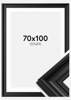Ramme Mora Premium Sort 70x100 cm - Passepartout Hvid 60x90 cm