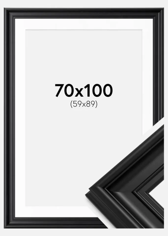 Ramme Mora Premium Sort 70x100 cm - Passepartout Hvid 60x90 cm