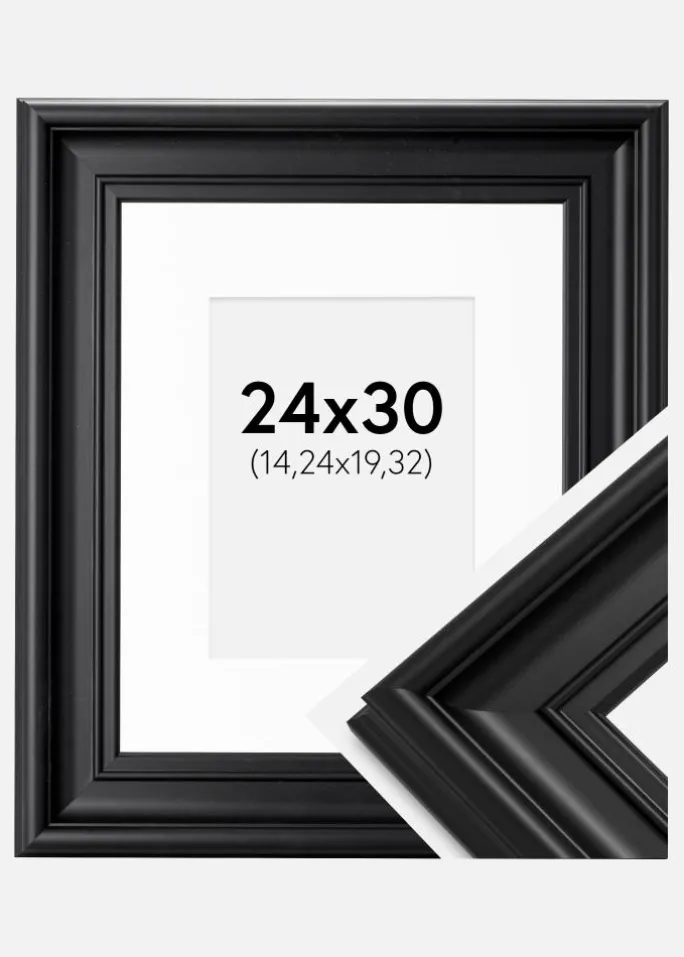 Ramme Mora Premium Sort 24x30 cm - Passepartout Hvid 6x8 inches