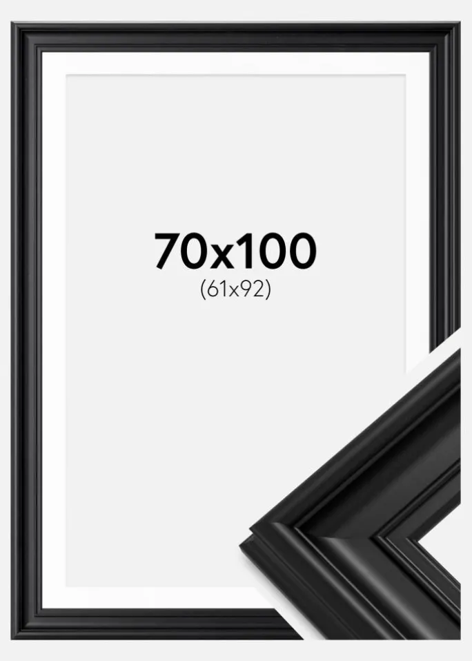 Ramme Mora Premium Sort 70x100 cm - Passepartout Hvid 62x93 cm