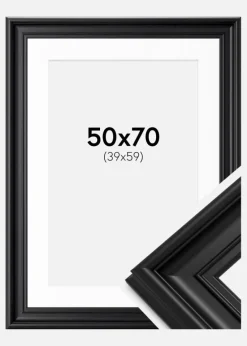 Ramme Mora Premium Sort 50x70 cm - Passepartout Hvid 40x60 cm
