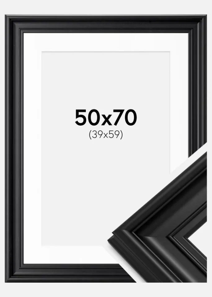 Ramme Mora Premium Sort 50x70 cm - Passepartout Hvid 40x60 cm