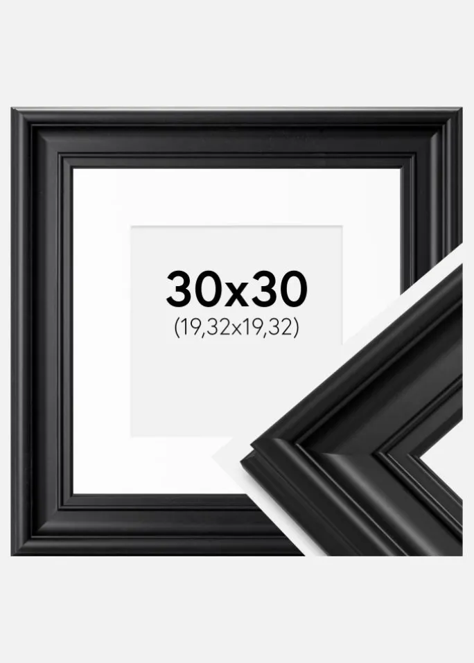 Ramme Mora Premium Sort 30x30 cm - Passepartout Hvid 8x8 inches