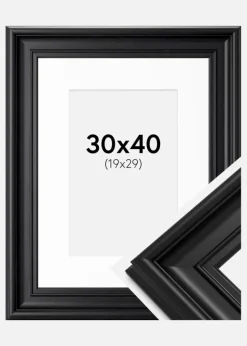 Ramme Mora Premium Sort 30x40 cm - Passepartout Hvid 20x30 cm