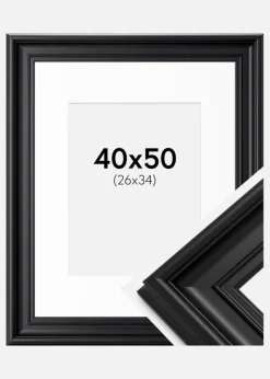 Ramme Mora Premium Sort 40x50 cm - Passepartout Hvid 27x35 cm