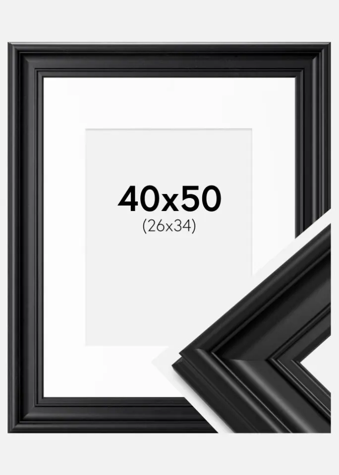Ramme Mora Premium Sort 40x50 cm - Passepartout Hvid 27x35 cm