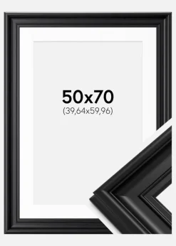 Ramme Mora Premium Sort 50x70 cm - Passepartout Hvid 16x24 inches