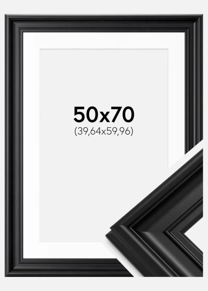 Ramme Mora Premium Sort 50x70 cm - Passepartout Hvid 16x24 inches