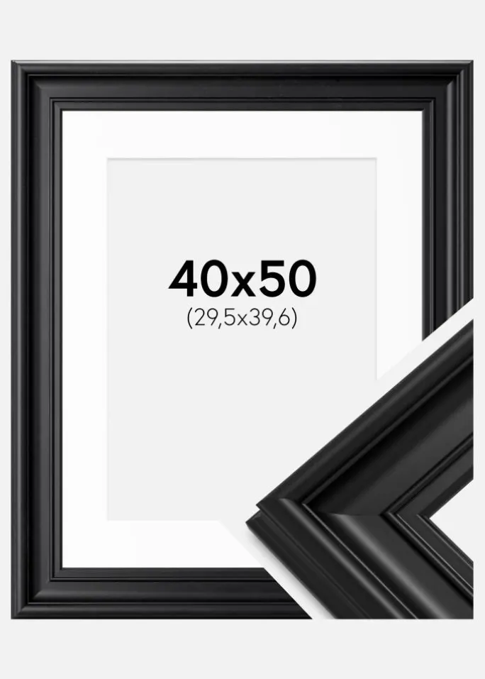 Ramme Mora Premium Sort 40x50 cm - Passepartout Hvid 12x16 inches
