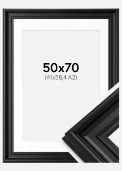Ramme Mora Premium Sort 50x70 cm - Passepartout Hvid 42x59,4 cm (A2)