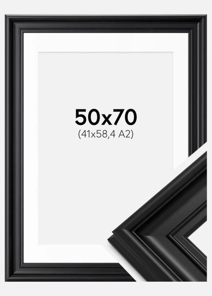 Ramme Mora Premium Sort 50x70 cm - Passepartout Hvid 42x59,4 cm (A2)