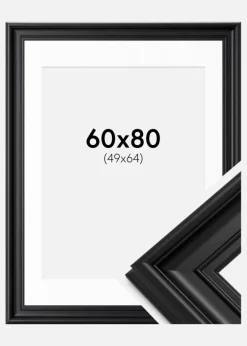 Ramme Mora Premium Sort 60x80 cm - Passepartout Hvid 50x65 cm
