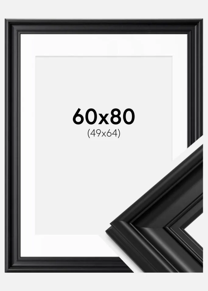 Ramme Mora Premium Sort 60x80 cm - Passepartout Hvid 50x65 cm