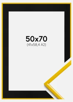 Ramme New Lifestyle Gul 50x70 cm - Passepartout Sort 42x59,4 cm (A2)