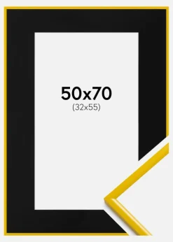 Ramme New Lifestyle Gul 50x70 cm - Passepartout Sort 33x56 cm