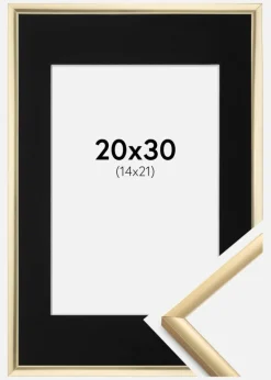 Ramme New Lifestyle Guld 20x30 cm - Passepartout Sort 15x22 cm