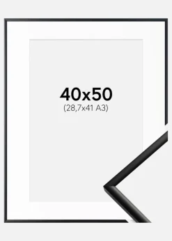 Ramme New Lifestyle Mat Sort 40x50 cm - Passepartout Hvid 29,7x42 cm (A3)