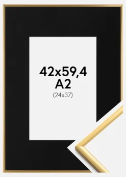 Ramme New Lifestyle Shiny Gold 42x59,4 cm (A2) - Passepartout Sort 25x38 cm
