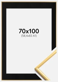 Ramme New Lifestyle Shiny Gold 70x100 cm - Passepartout Sort 59,4x84 cm (A1)
