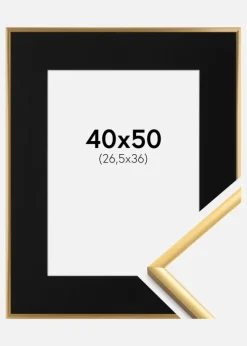 Ramme New Lifestyle Shiny Gold 40x50 cm - Passepartout Sort 27,5x37 cm