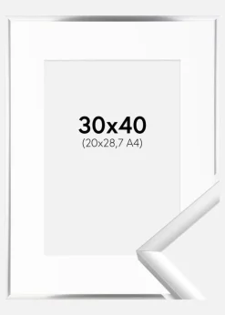 Ramme New Lifestyle Sølv 30x40 cm - Passepartout Hvid 21x29,7 cm (A4)