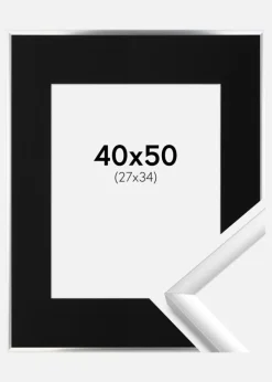Ramme New Lifestyle Sølv 40x50 cm - Passepartout Sort 28x35 cm