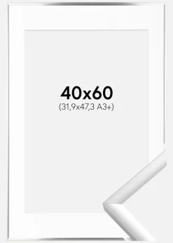 Ramme New Lifestyle Sølv 40x60 cm - Passepartout Hvid 32,9x48,3 cm (A3+)
