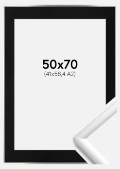 Ramme New Lifestyle Sølv 50x70 cm - Passepartout Sort 42x59,4 cm (A2)
