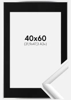 Ramme New Lifestyle Sølv 40x60 cm - Passepartout Sort 32,9x48,3 cm (A3+)