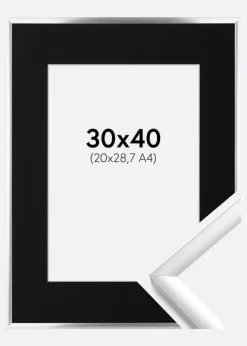 Ramme New Lifestyle Sølv 30x40 cm - Passepartout Sort 21x29,7 cm (A4)