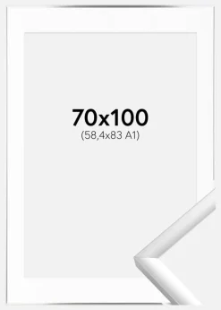 Ramme New Lifestyle Sølv 70x100 cm - Passepartout Hvid 59,4x84 cm (A1)